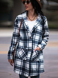 Thumbnail for Plaid Shawl Collar Jacket with Pockets - t - 3 colors -