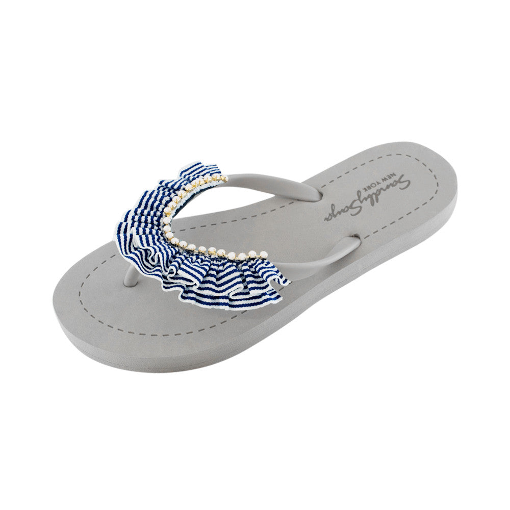 SAND BY SAYA N.Y. - Rockaway Stripe Ruffle - Embellished Flat Flip Flops Sandal - 5 COLORS -