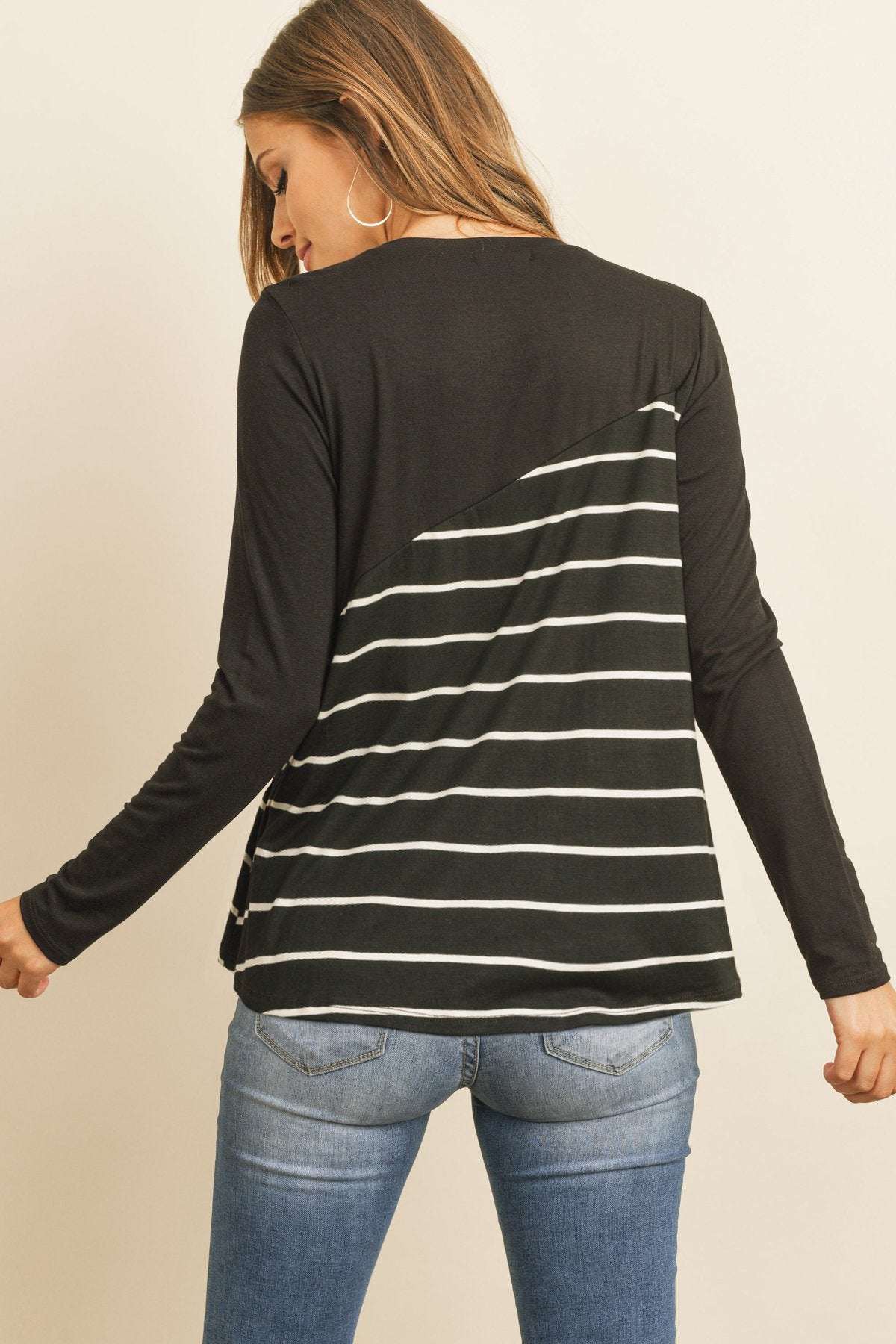 Riah Fashion - Solid Stripe Contrast Color Block Top - 4 COLORS -