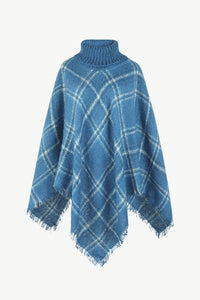 Thumbnail for Plaid Turtleneck Fringe Hem Poncho - T - 6 COLORS -