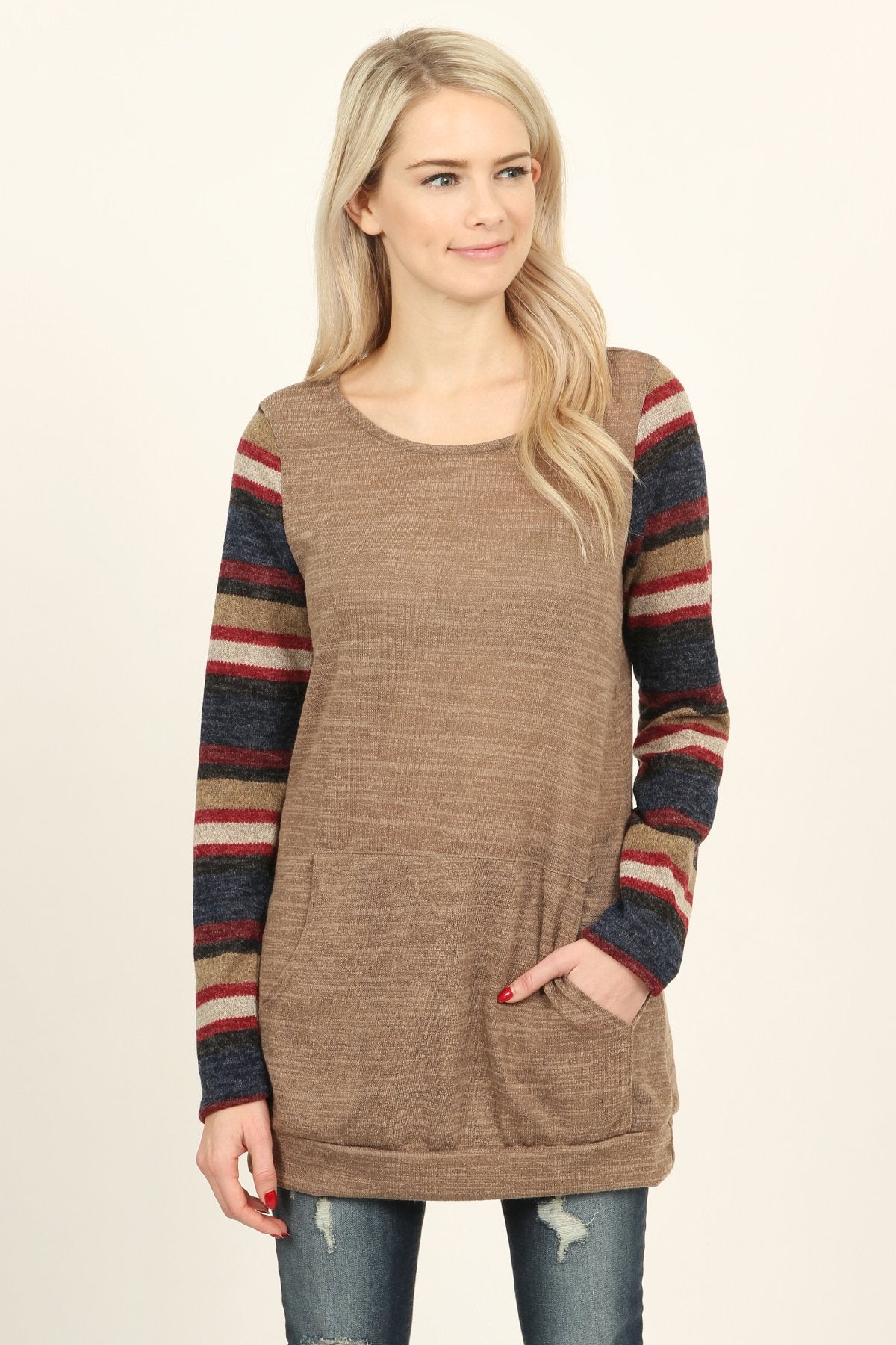 Riah Fashion - Multi Colored Sleeve Pocket Tunic - 3 COLORS -