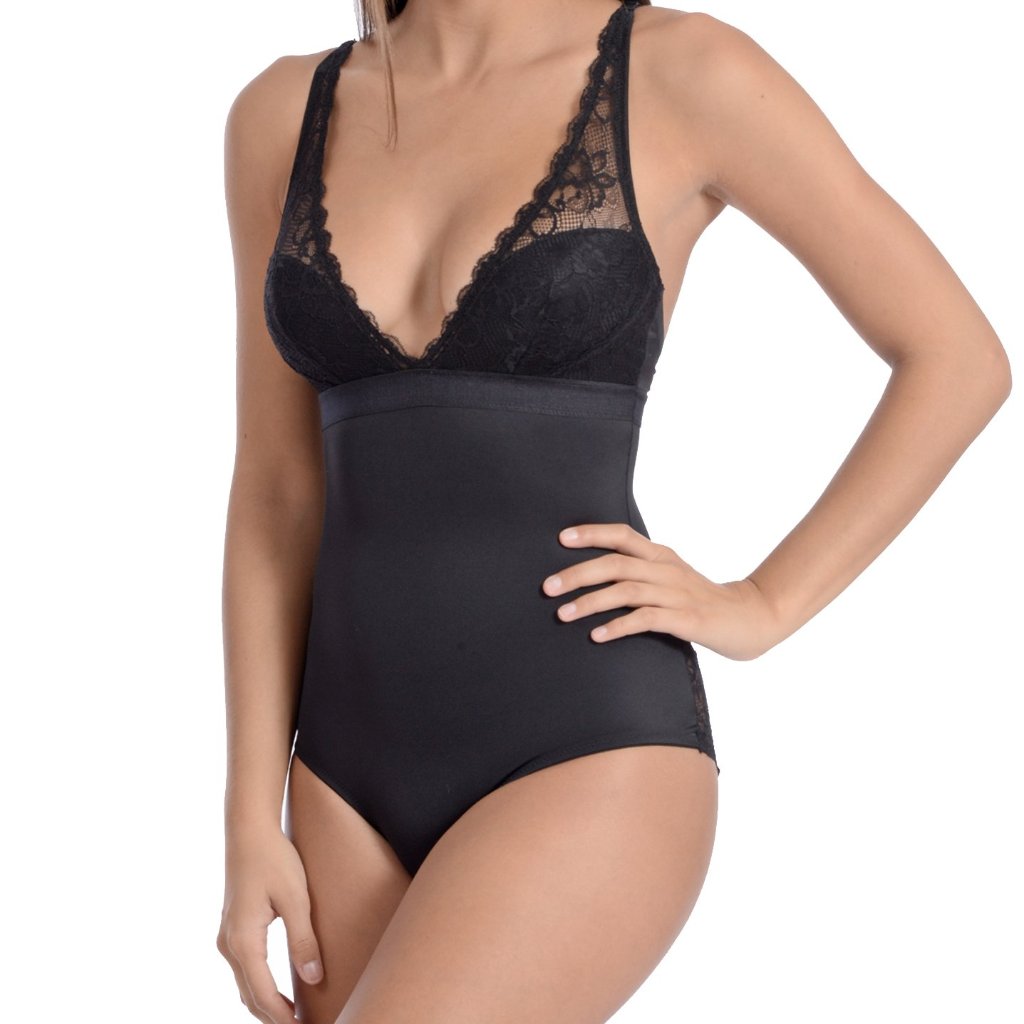 Lingerie Look Full Bodysuit Shaper With Beautiful Lace Details Black -