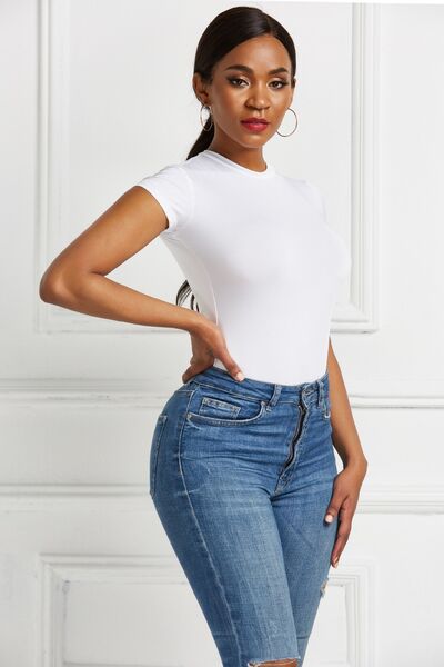 Round Neck Short Sleeve Bodysuit - T - 9 COLORS -