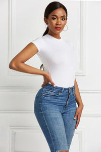 Thumbnail for Round Neck Short Sleeve Bodysuit - T - 9 COLORS -