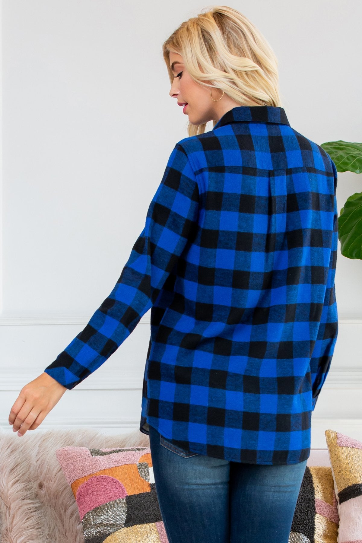 Riah Fashion - Sherpa Lined Plaid Flannel Top - 5 COLORS -