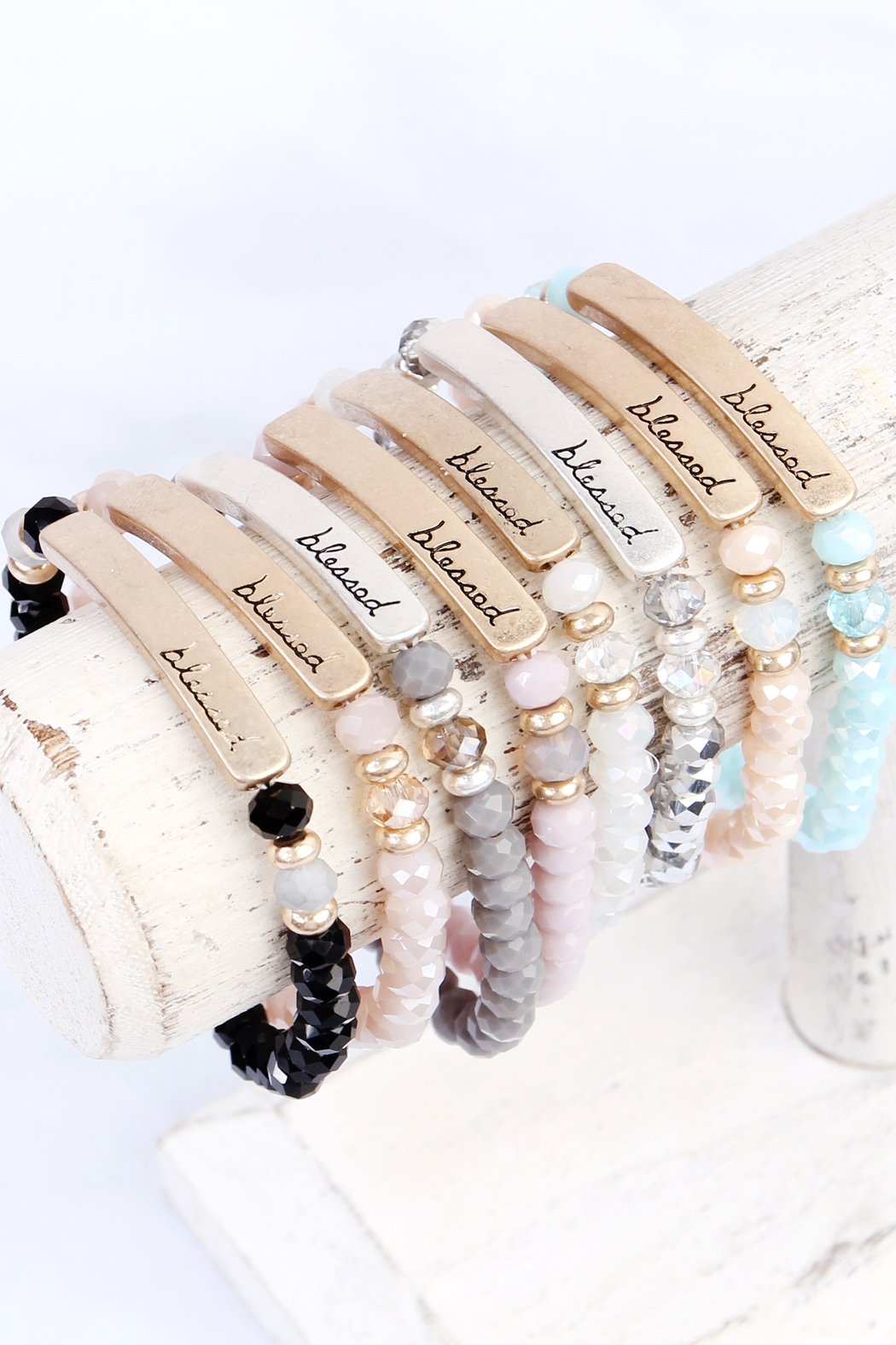 Riah Fashion - "BLESSED" 6mm GLASS STRETCH BRACELETS - 8 COLORS -