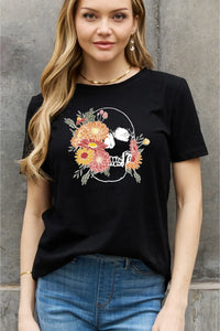 Thumbnail for Simply Love Full Size Flower Skull Graphic Cotton Tee - T - 2 COLORS -