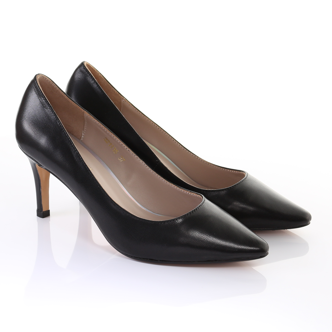 Leather 8cm Pin Heel Pointed Toe Pumps-Black