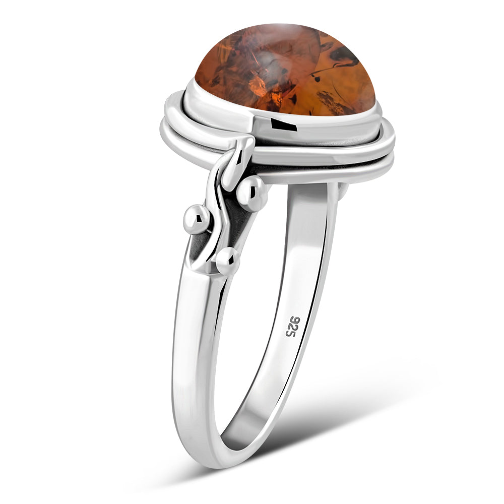 Creidne - Ethnic Baltic Amber Sterling Silver Ring - 7 SIZES -