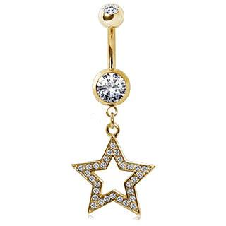 Gold-Plated 316L Surgical Steel Gemmed Star Navel Ring -