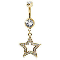 Thumbnail for Gold-Plated 316L Surgical Steel Gemmed Star Navel Ring -