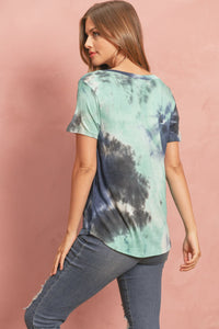 Thumbnail for Riah Fashion - Tie Dye  V-Neck Round Hem Top - 5 COLORS -