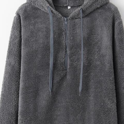 Quarter-Zip Drawstring Teddy Hoodie - T - 9 COLORS -