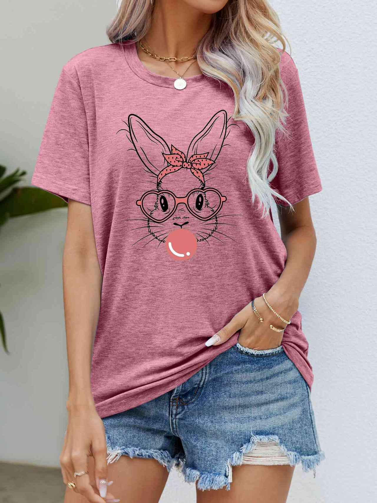 Easter Bunny Graphic Round Neck T-Shirt - T - 6 COLORS -