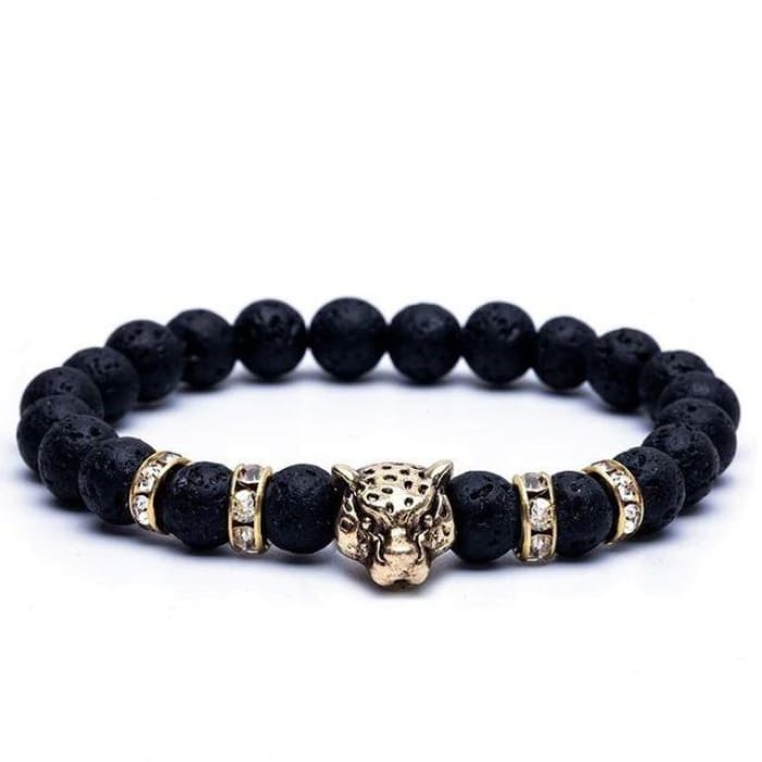 Golden Onyx Stone Leopard and Lava Stone Beads Men's Bracelet -