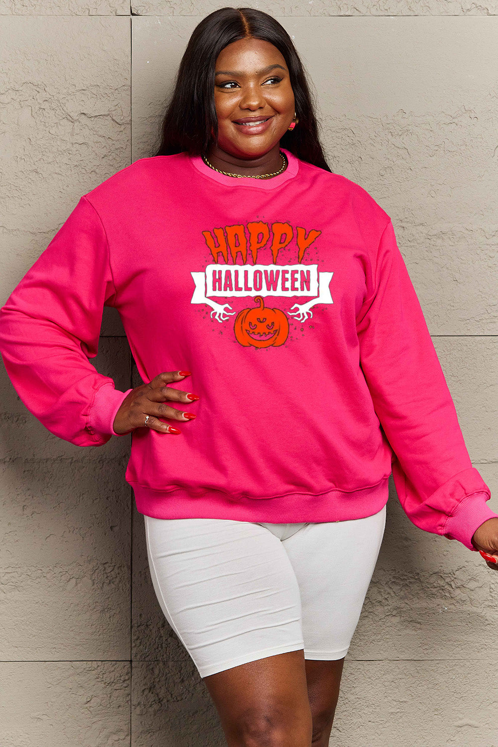 Simply Love Full Size HAPPY HALLOWEEN Graphic Sweatshirt - SIZES S THRU 3XL - T - 6 COLORS -