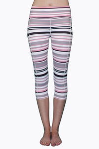 Thumbnail for Belcorva - Pink Gray & Black Stripe - Pocket Capri - 1 COLOR -