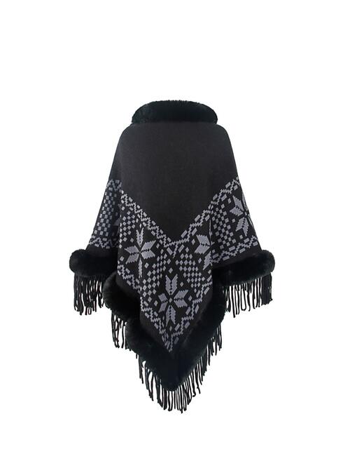 Fringe Geometric Cape Sleeve Poncho - 1 SIZE FIT - T - 6 COLORS -