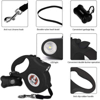 Thumbnail for Savoy - LED Lighted Retractable Nylon Dog Leash - Black -