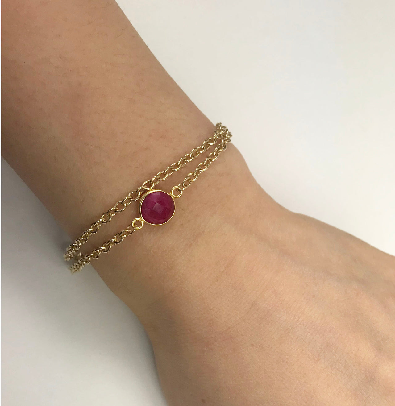 Gena Myint - Ruby Vermeil Double Chain Bracelet -