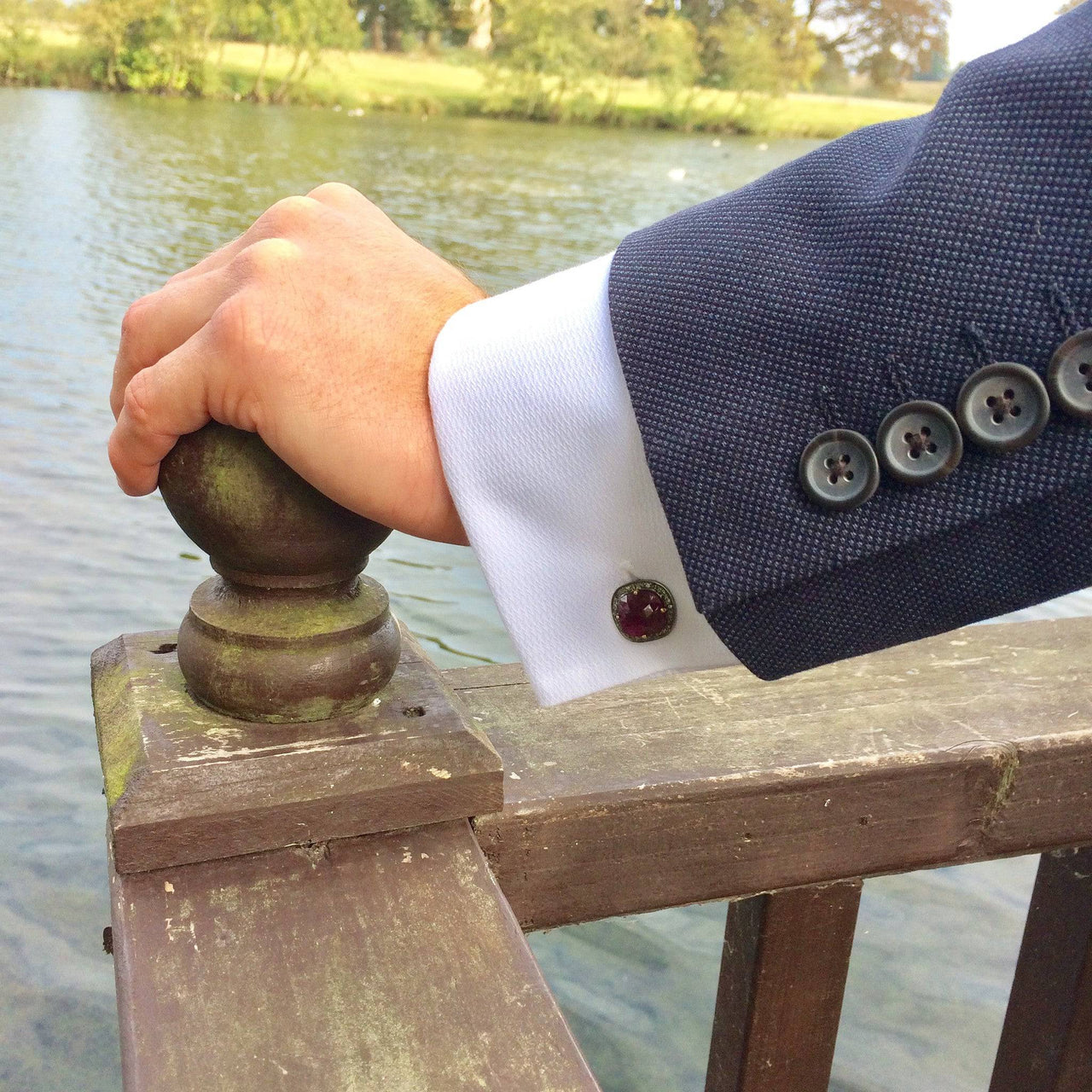 LATELITA - Ruby Cufflinks / Oxidized Silver Champagne Diamonds -