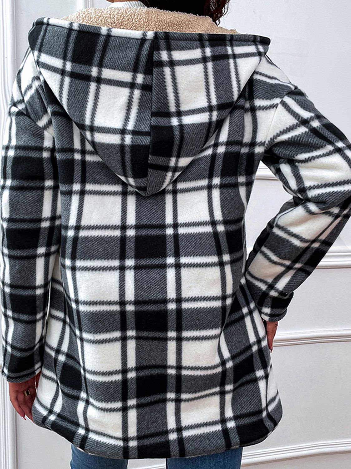 Plaid Hooded Longline JACKET / Coat - T - 1 COLOR -