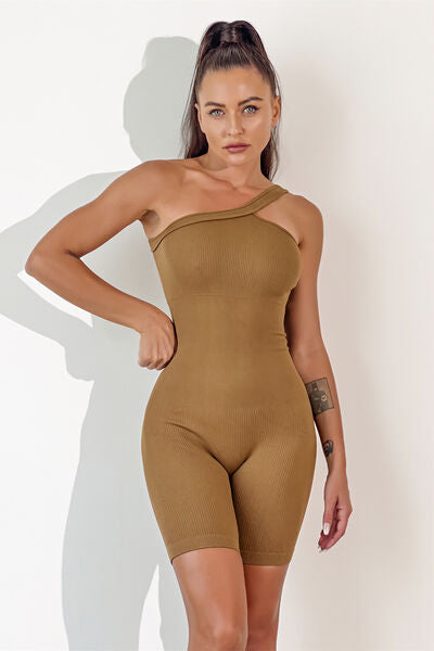 Asymmetrical Neck Wide Strap Active Romper - T - 8 COLORS -