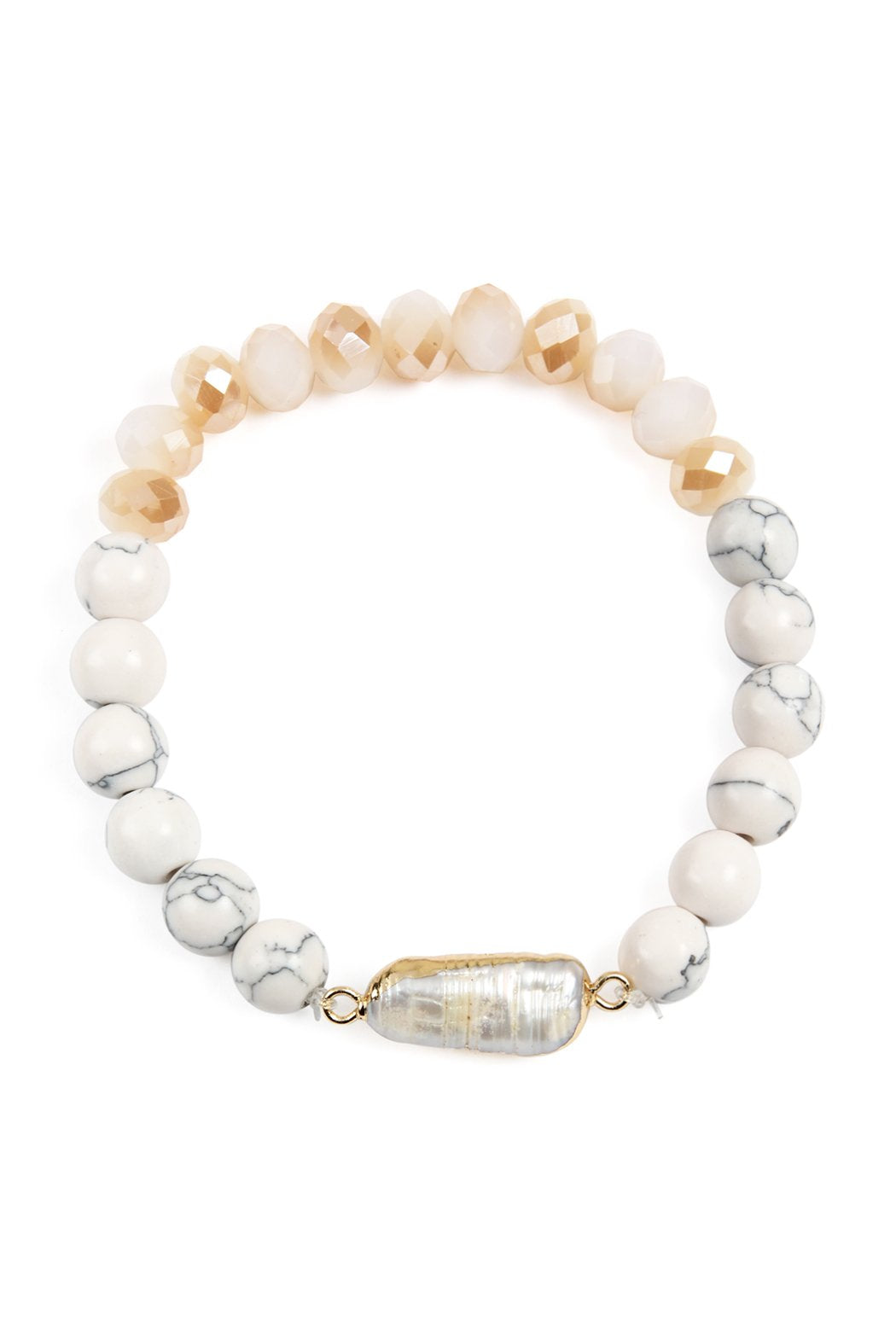 Riah Fashion - Glass and Natural Beads Pearl Charm Bracelets - 4 COLORS -