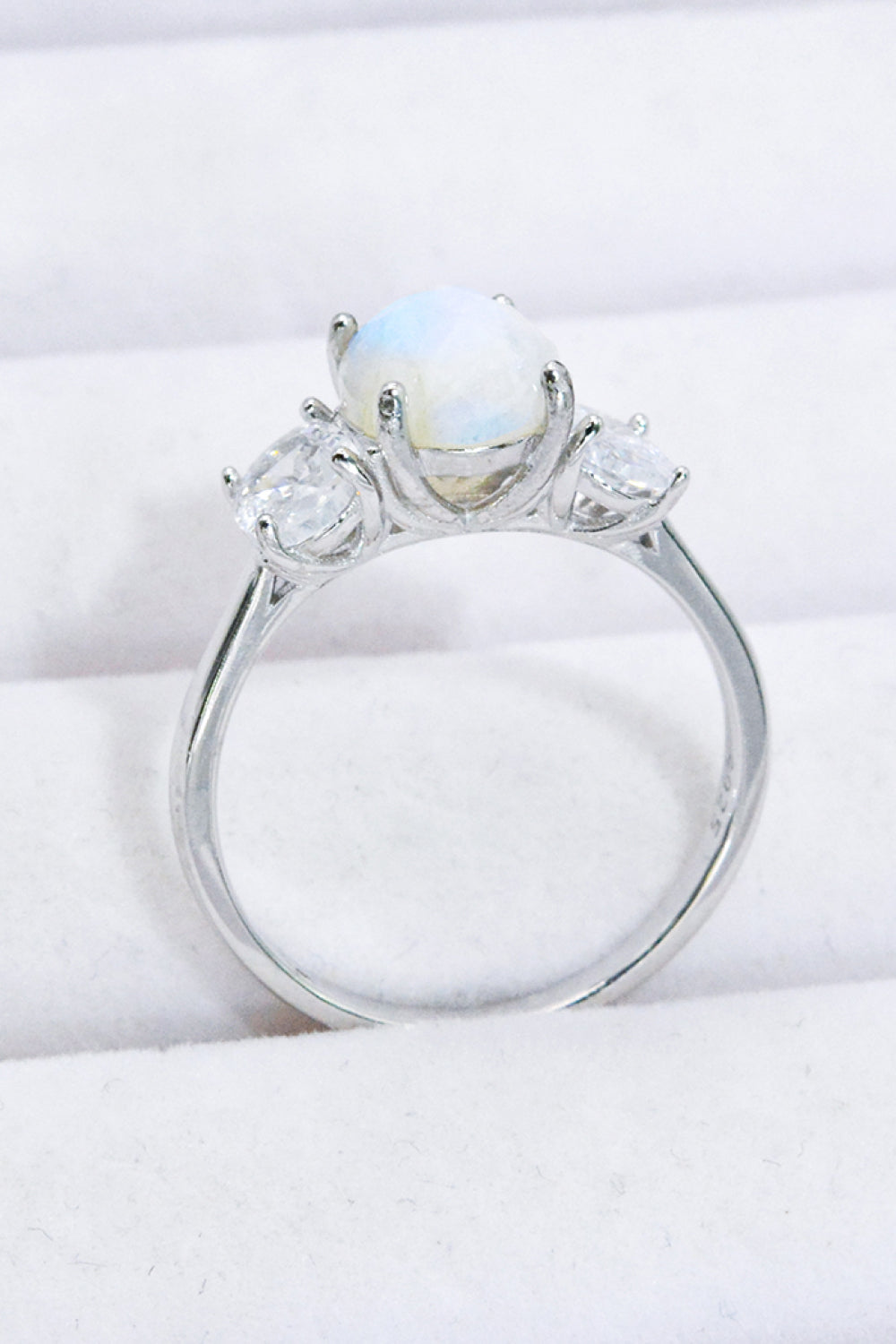 Natural Moonstone and Zircon Ring - T - SIZES 6 THRU 9 - 2 FINISHES -