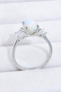 Thumbnail for Natural Moonstone and Zircon Ring - T - SIZES 6 THRU 9 - 2 FINISHES -