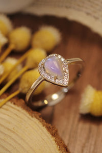 Thumbnail for Moonstone Teardrop 925 Sterling Silver Halo Ring - T - 2 FINISHES - SIZES 6 THRU 9 -