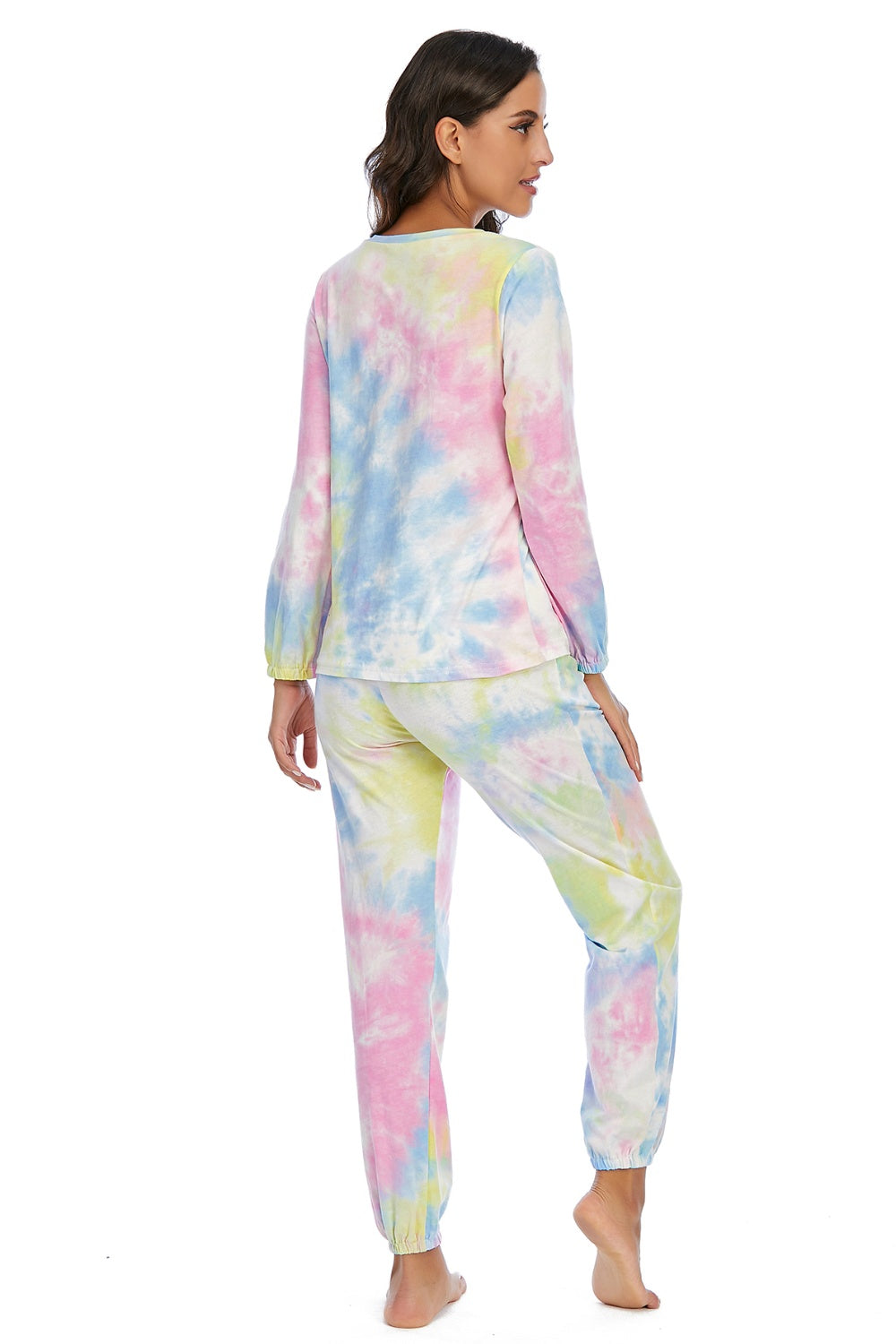 Tie-Dye Top and Drawstring Pants Lounge Set - 2 PCS. - T - 3 COLORS -