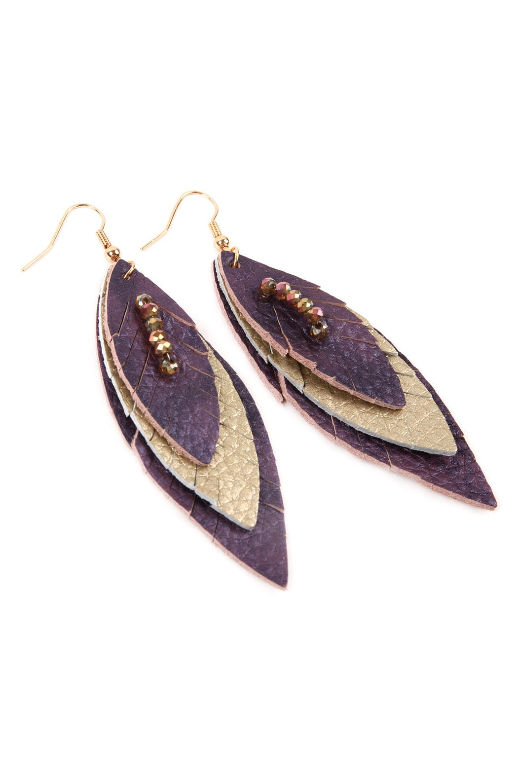 Three Layer Fringe Leather Marquise Earrings - 14 COLORS -