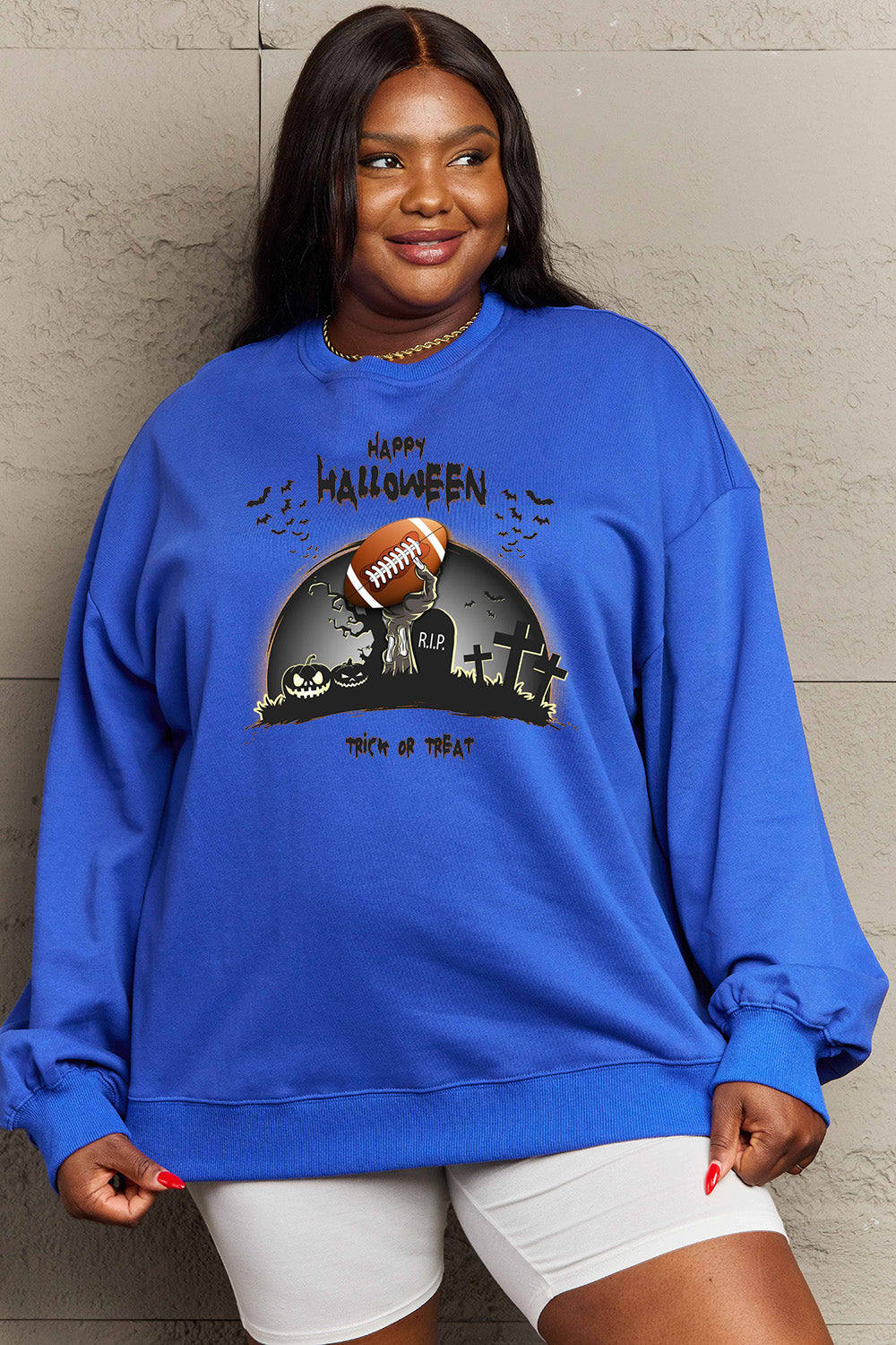 Simply Love Full Size HAPPY HALLOWEEN Graphic Sweatshirt - SIZES S THRU 3XL - T - 6 COLORS -