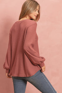 Thumbnail for Riah Fashion - Puff Sleeved Waffle Top - 9 COLORS -