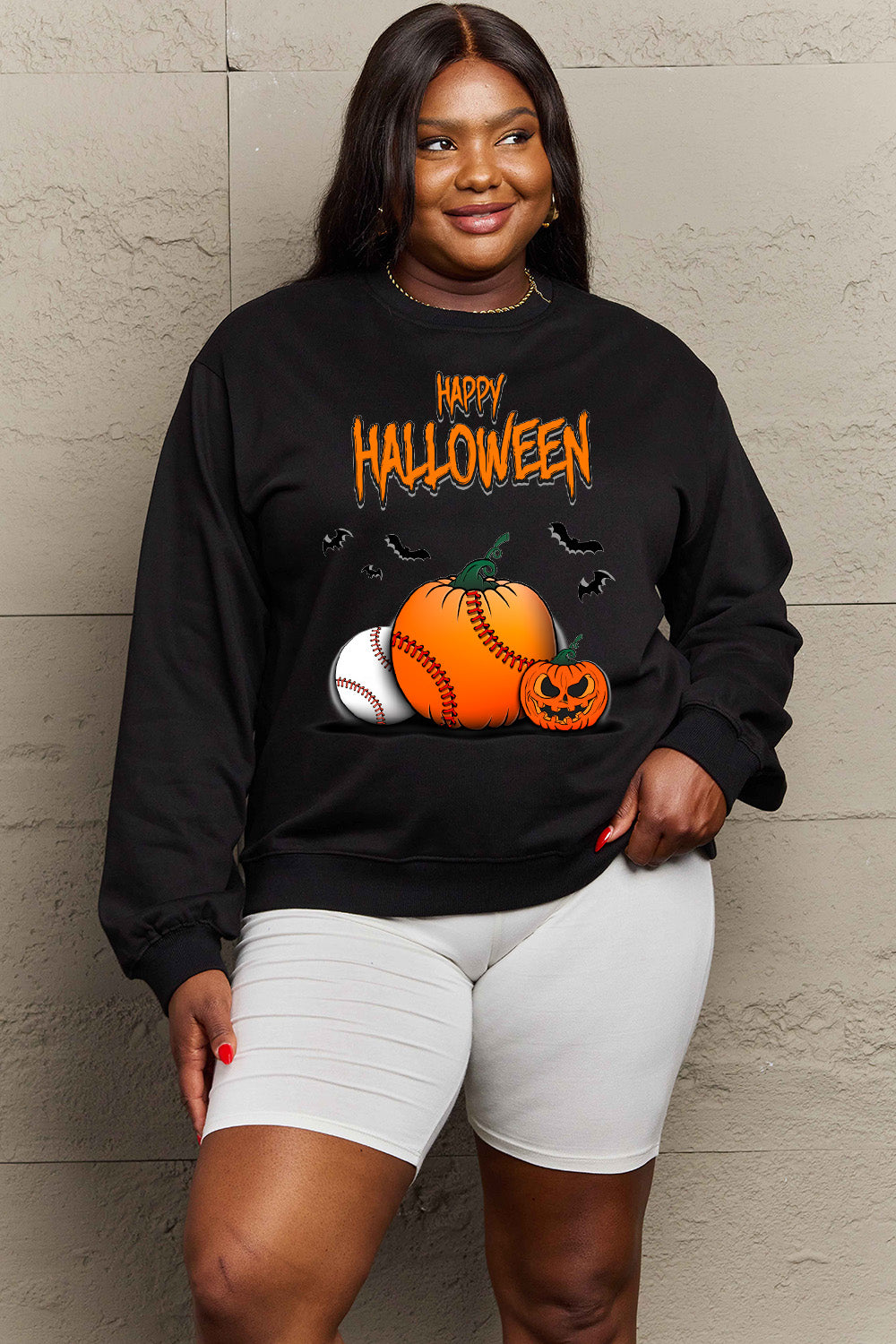 Simply Love Full Size HAPPY HALLOWEEN Graphic Sweatshirt - SIZES S THRU 3XL - T - 6 COLORS -