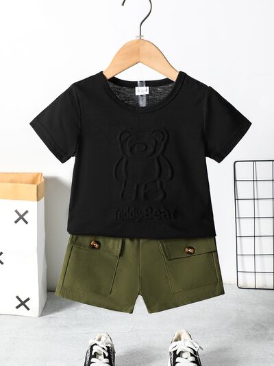 TEDDY BEAR Round Neck Short Sleeve Top and Shorts Set - 2 PCS. - T - 1 COLOR -