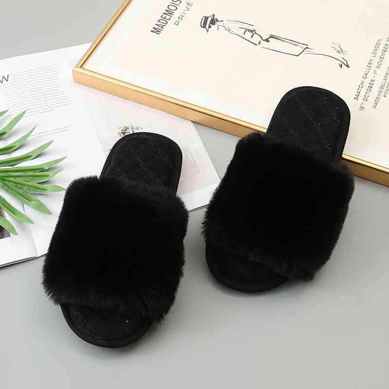 Faux Fur Open Toe Slippers - T - 5 COLORS -