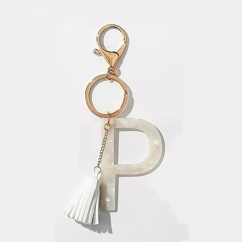 Tasseled Initial Key Chain, White - 22 INITIALS -