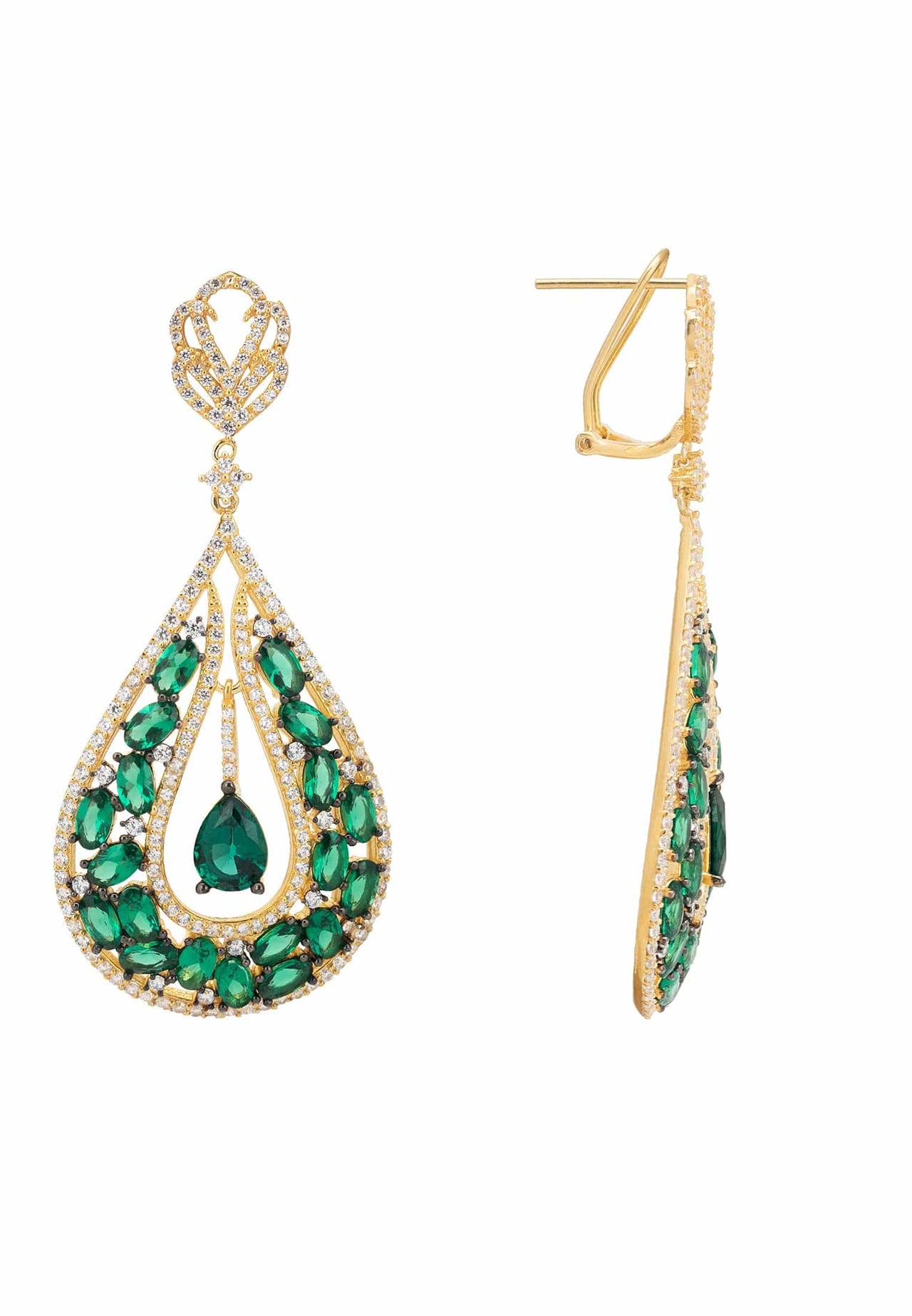 LATELITA - Charlotte Teardrop Earrings Emerald Gold -