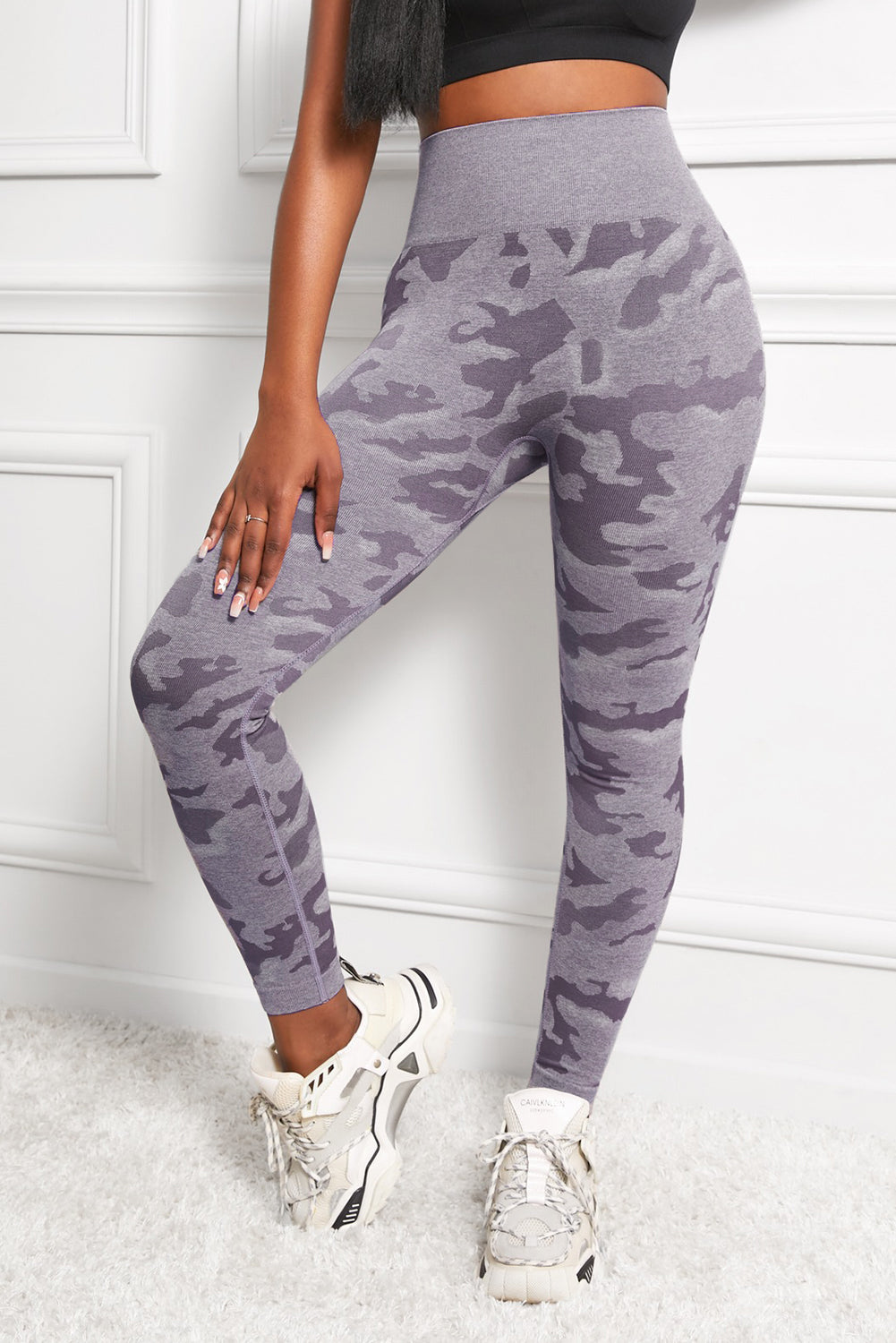 Camo Print Seamless High Waist Yoga Leggings - T - 1 COLOR -