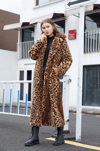 Thumbnail for Sharon Tatem - Faux Fur - Leopard Print - Rabbit Tailored Collar - Warm Thick X-Long Coat Long Sleeve Jacket -