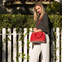 Thumbnail for Melissa Red Saffiano Leather Satchel Bag -