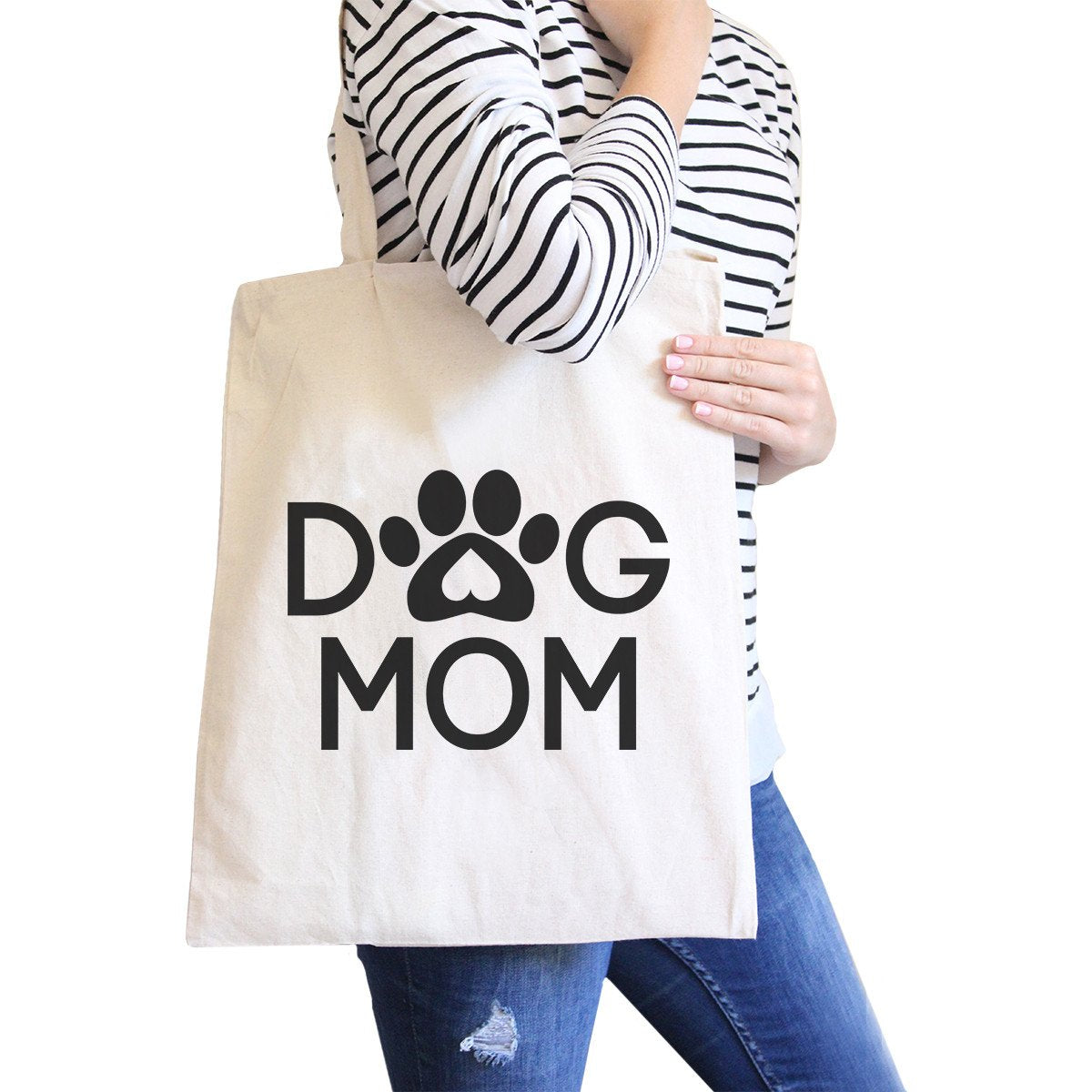 Dog Mom Natural Cute Canvas Shoulder Bag Cute Design for Dog Owners -