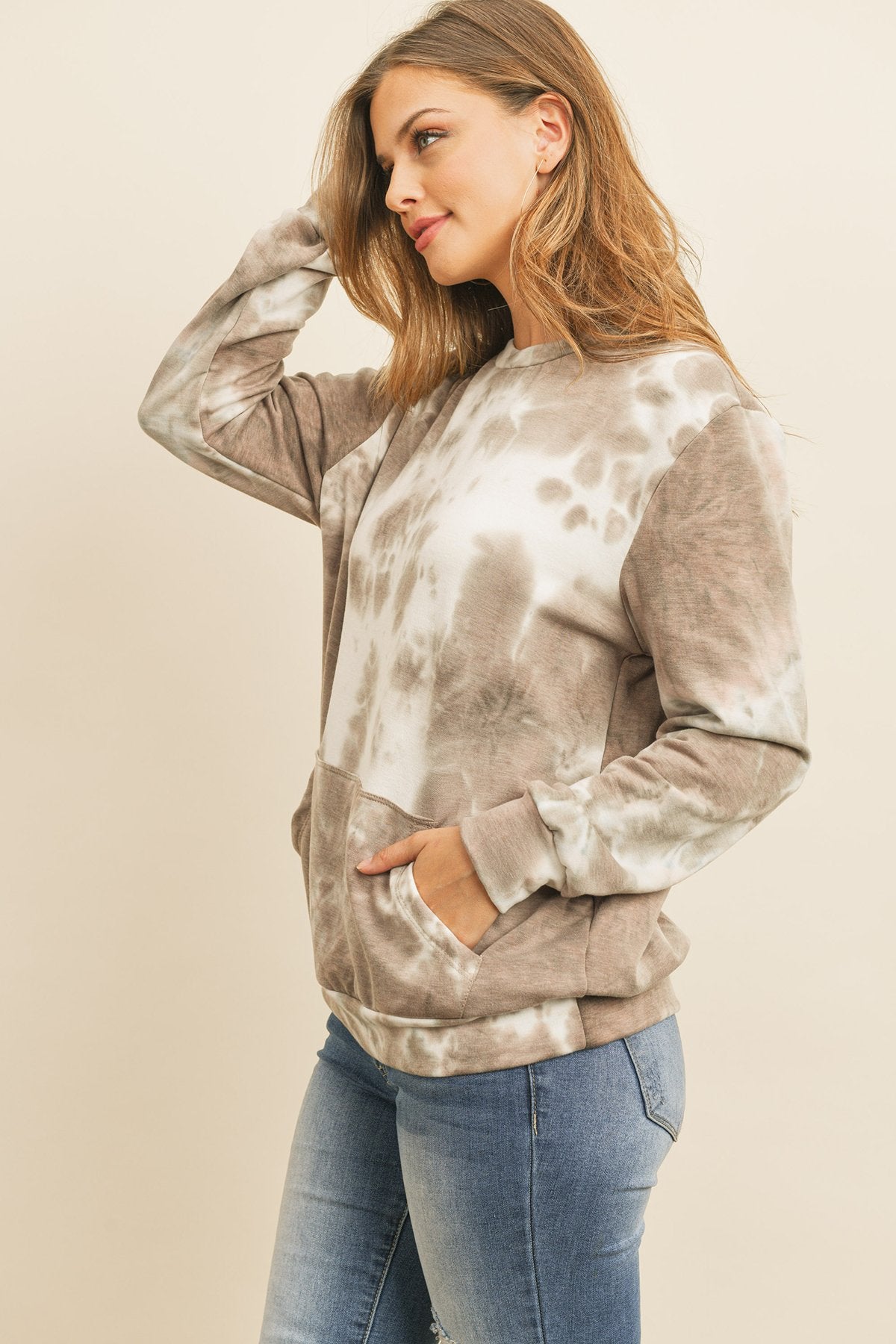 Riah Fashion - Tie Dye Long Sleeve Round Neck Top - 4 COLORS -