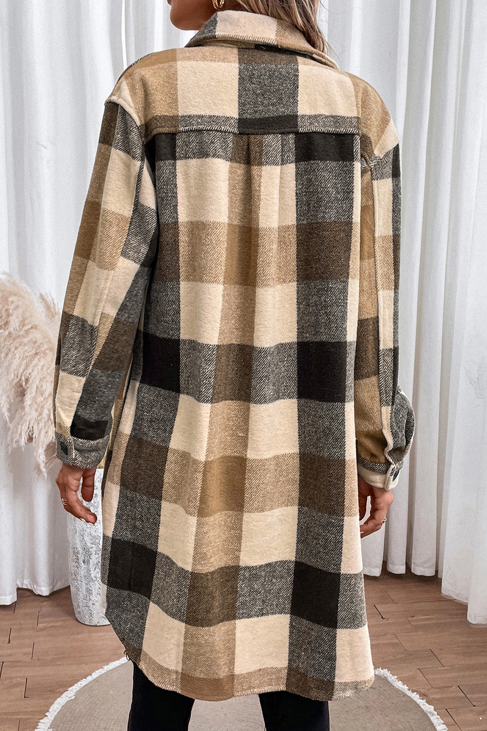 Plaid Button Down Longline Coat - T - 1 COLOR -