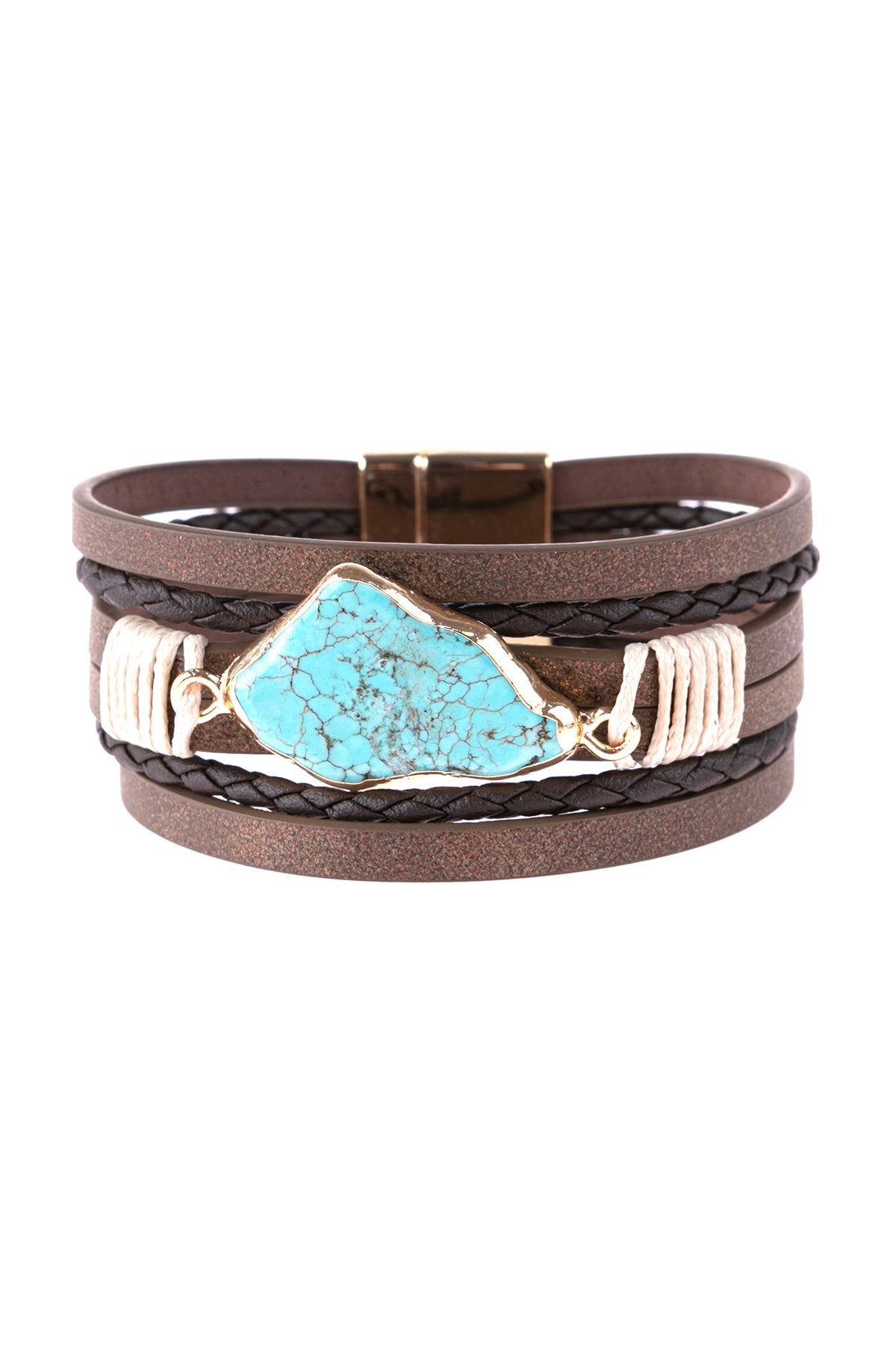 Multi Line Leather With Magnetic Lock Charm Bracelet - 4 COLORS -