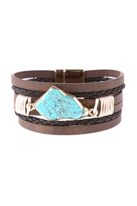 Thumbnail for Multi Line Leather With Magnetic Lock Charm Bracelet - 4 COLORS -