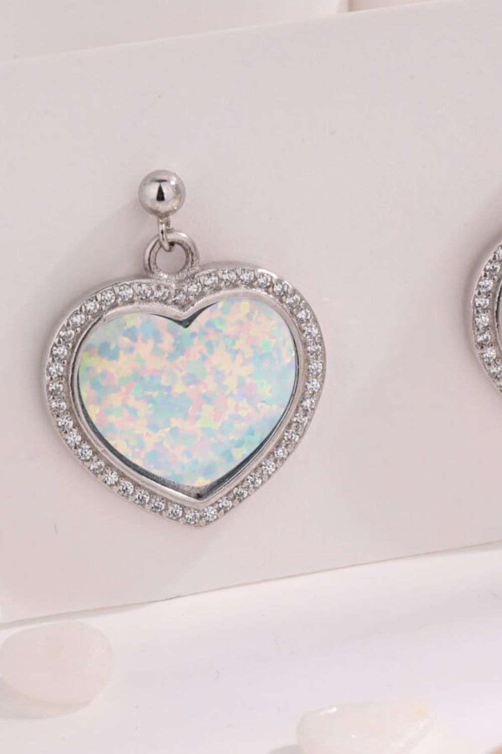 Platinum-Plated Opal Heart Earrings - T - 2 COLORS -