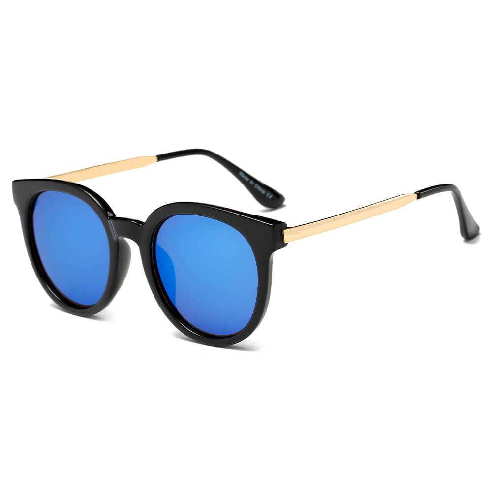 Findlay | CD07 - Women's Retro Mirrored Lens Horned Rim Round Sunglasses - 5 COLORS -